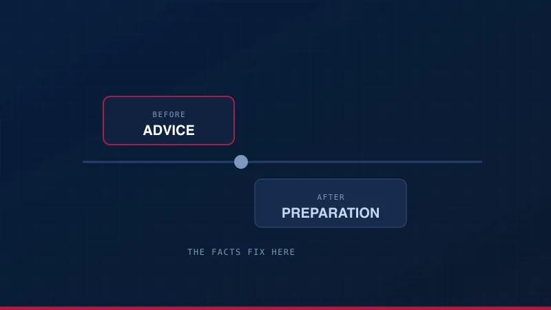 A timeline with advice before the facts fix and preparation after them.
